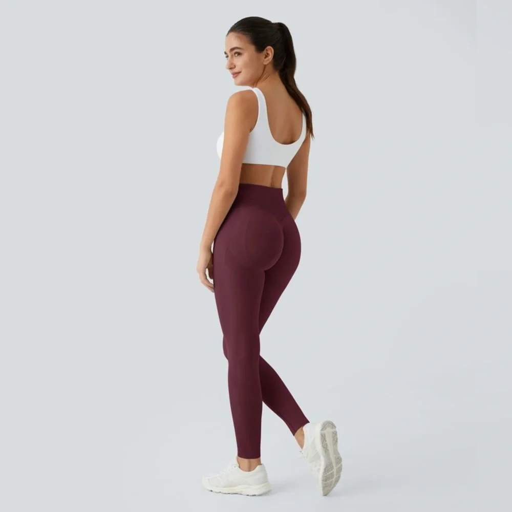 HALARA Full Length Red Seamless Flow High Waisted Butt Lifting Leggings - Picture 6 of 12